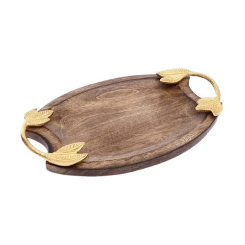 WOOD & ALUMINIUM SERVING TRAY (GOLD & NATURAL)